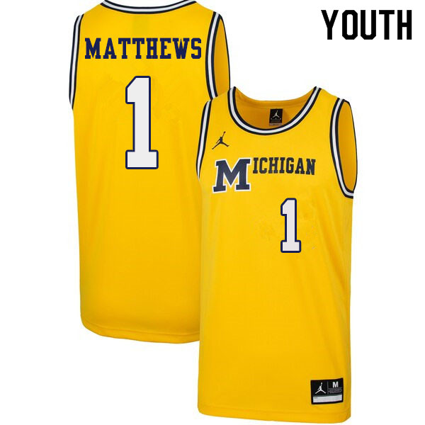 Youth #1 Charles Matthews Michigan Wolverines 1989 Retro College Basketball Jerseys Sale-Yellow